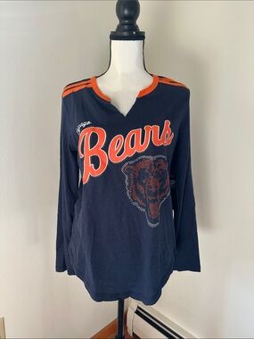 NWT NFL Team Apparel Chicago Bears Long Sleeve Sequin Logo Top